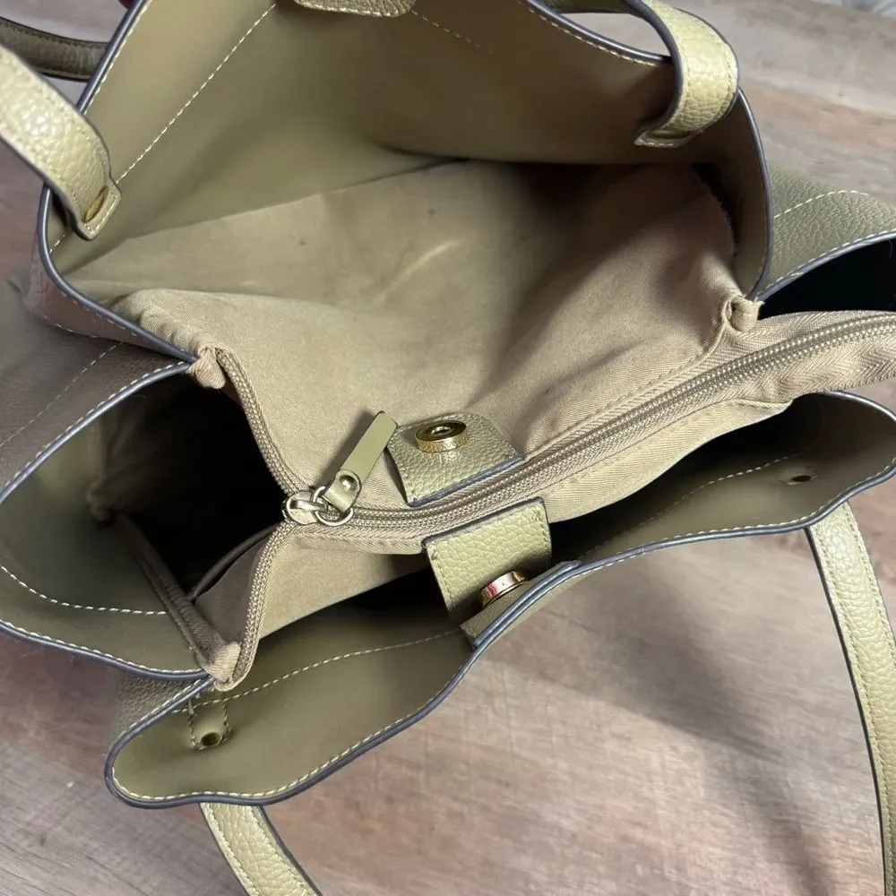 Nanette Lepore Sage Green Leather Shoulder Bag Tote Purse